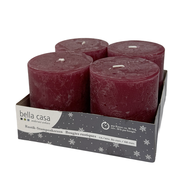 Bella Casa Rustieke Stompkaars Bordeaux 80/68mm 4 stuks