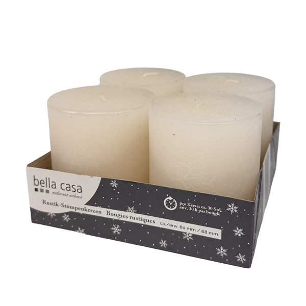 Bella Casa Rustieke Stompkaars Ivoor 80/68mm 4 stuks