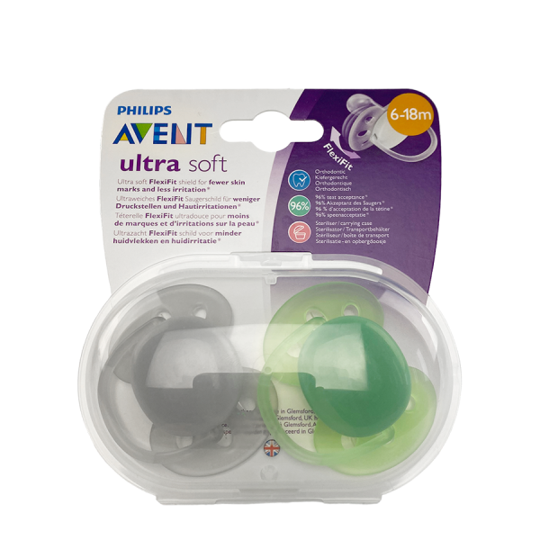 Philips Fopspeen Avent Ultra Soft Grijs/Groen 2 Stuks