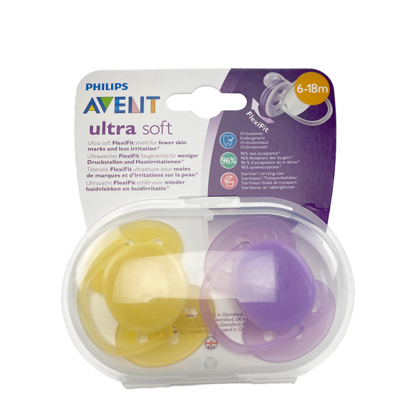 Philips Fopspeen Avent Ultra Soft Geel/Paars 2 Stuks