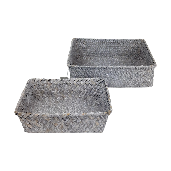 J-line Mandenset Riet Grijs 22x22x7cm