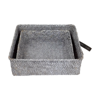 J-line Mandenset Riet Grijs 22x22x7cm