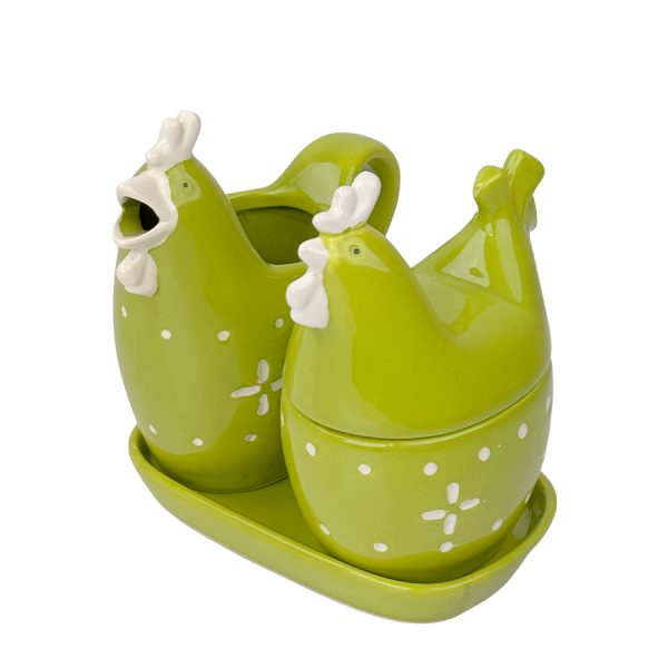 J-line Melk- en Suikerset Keramisch Kip Groen 4-delig