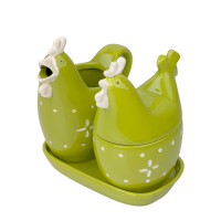 J-line Melk- en Suikerset Keramisch Kip Groen 4-delig