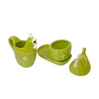 J-line Melk- en Suikerset Keramisch Kip Groen 4-delig