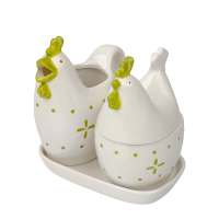 J-line Melk- en Suikerset Keramisch Kip Wit 4-delig